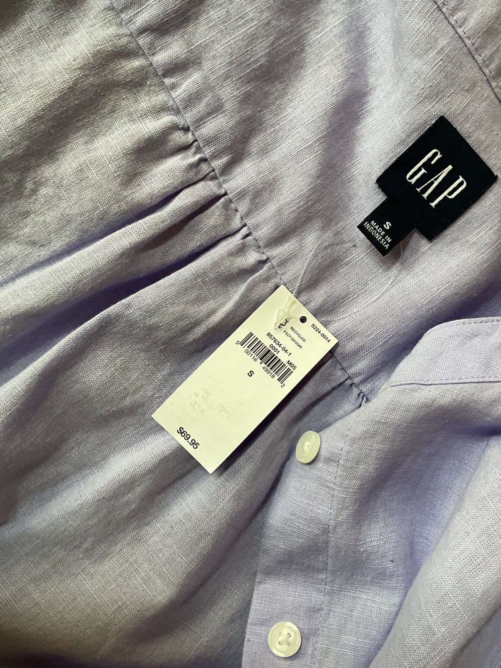 Gap Women Linen Cotton Mini Shirt Dress S Linen Cotton Belted Puff Sleeve - Picture 9 of 9